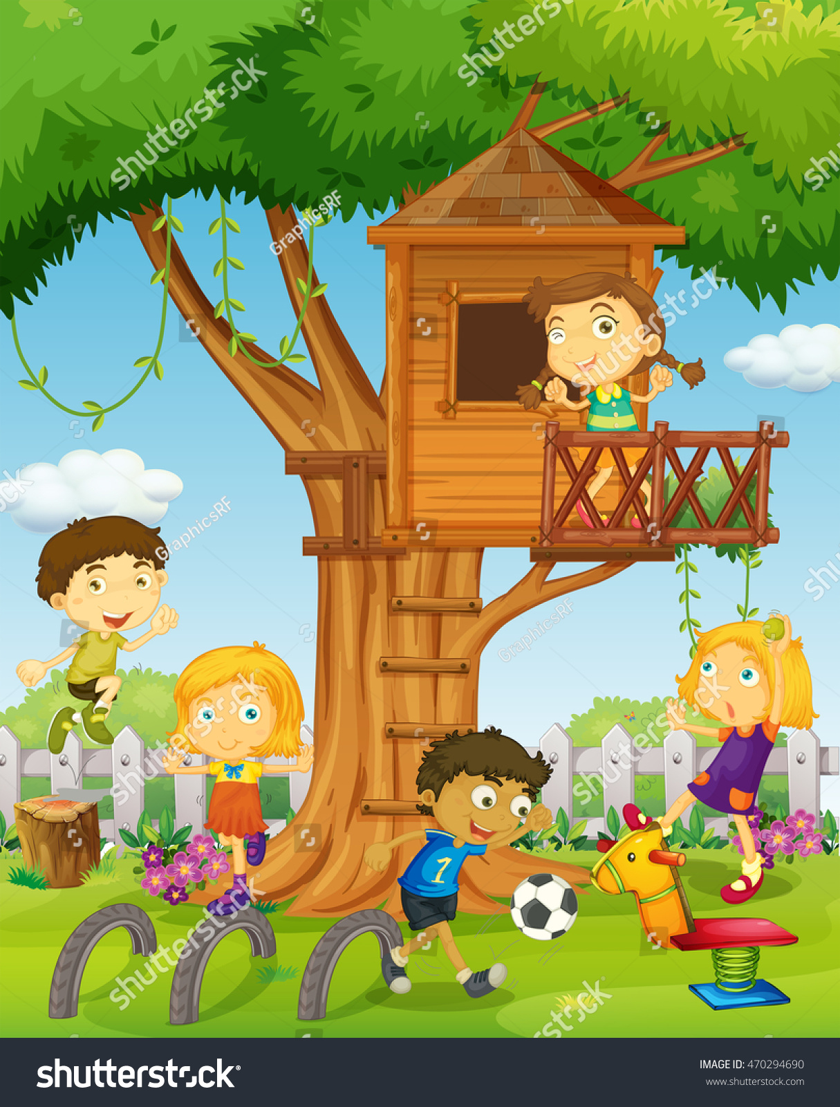 Kids Playing Treehouse Illustration Stock Vector (Royalty Free) 470294690