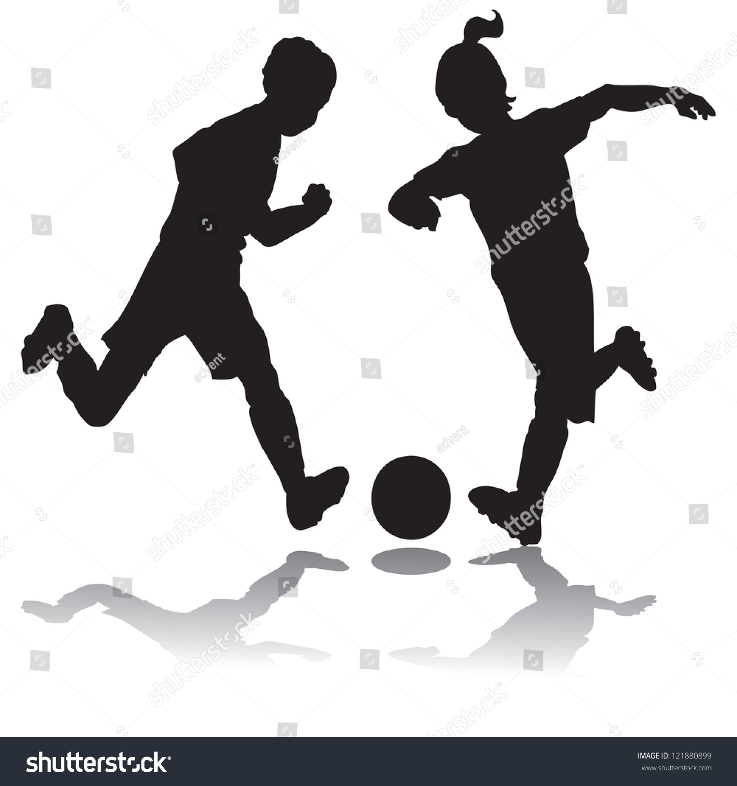 Kids Playing Soccer Silhouette Stock Vector Illustration 121880899 ...