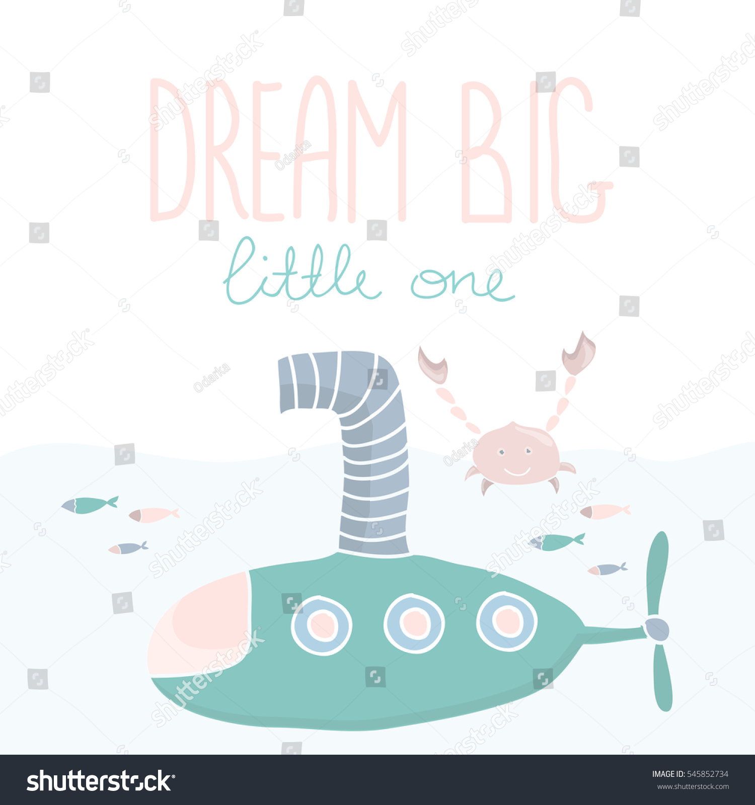 Download Kids Poster Submarine Cute Sea Creatures Stock Vector ...