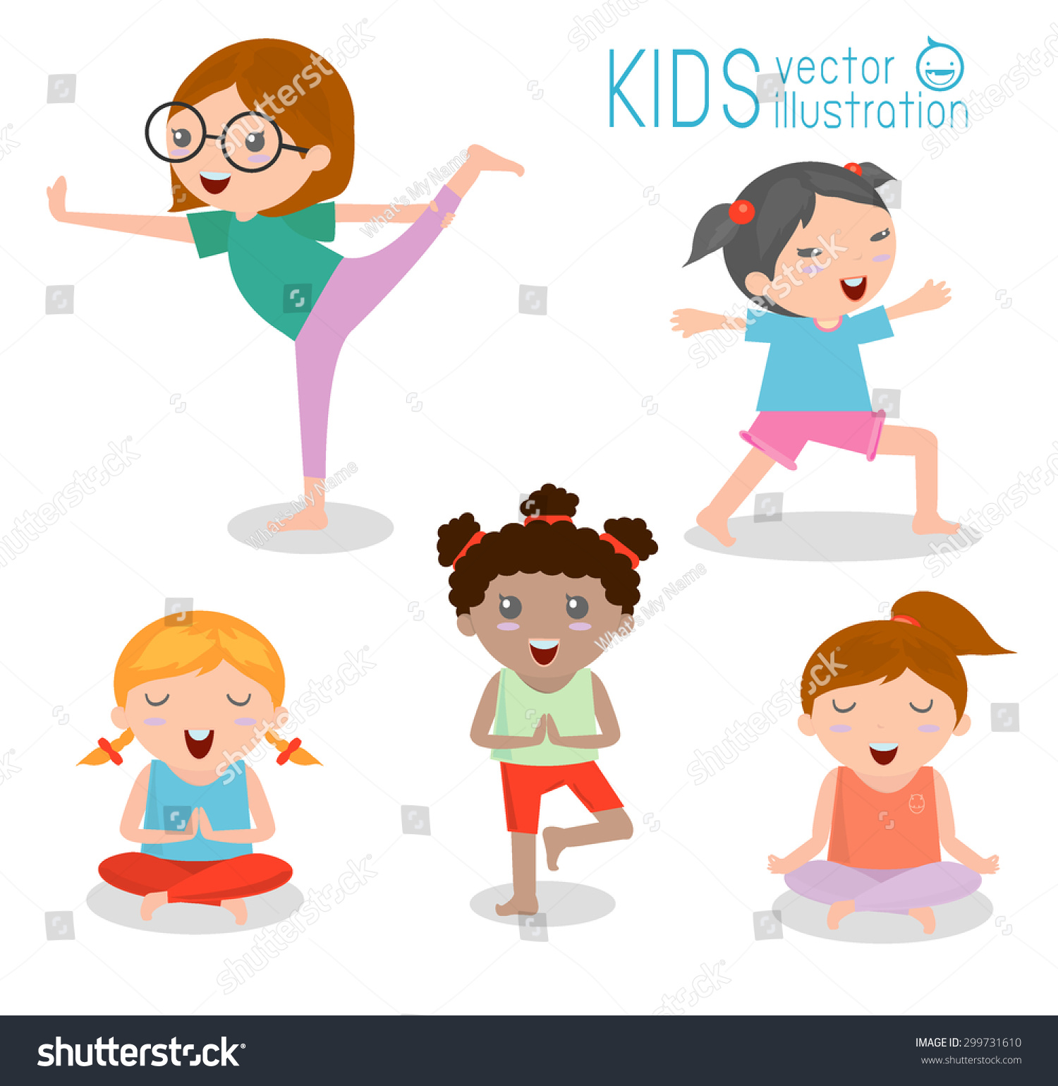 Kids Practicing Yoga Happy Cartoon Kids Stock Vector 299731610 ...