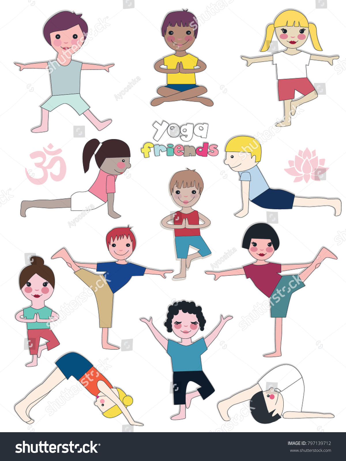 Kids Practicing Yoga Poses Cute Illustrations Stock Vector Royalty Free