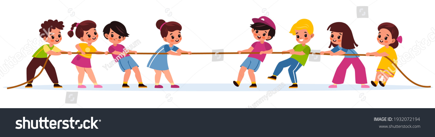 Kids Pulling Rope Team Game Tug Stock Vector Royalty Free Shutterstock