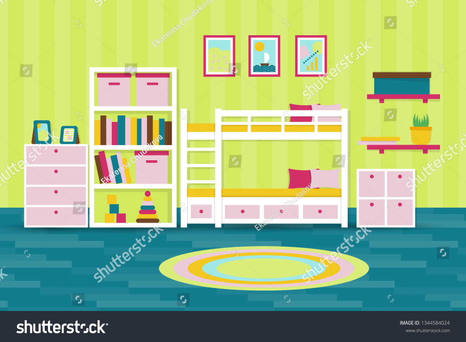 Kids Room Modern Interior Design Flat Stock Vector Royalty Free