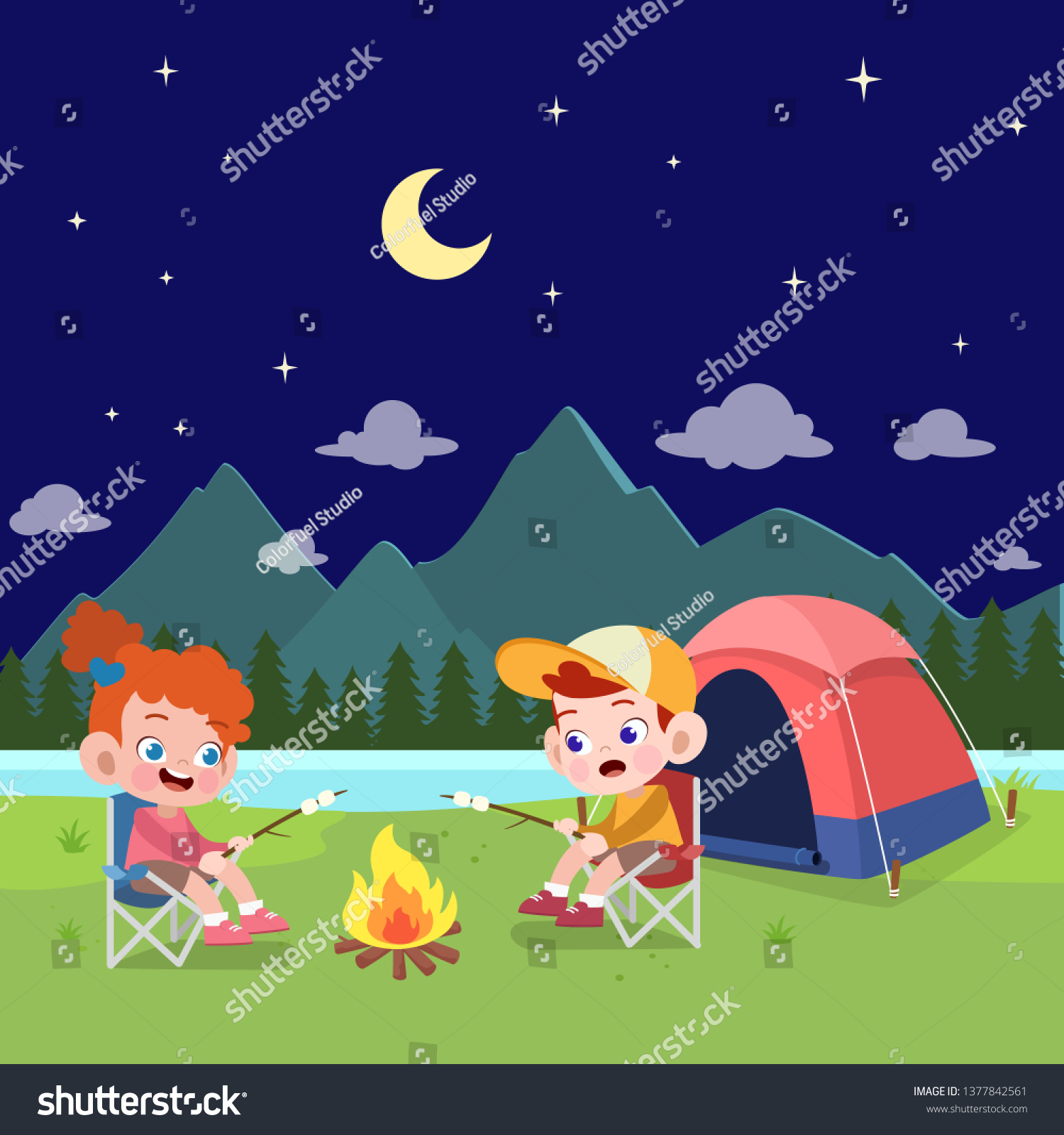 Kids Scouts Camp Vector Illustration Stock Vector (Royalty Free ...