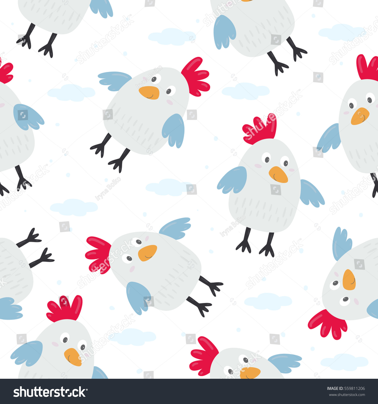 Kids Seamless Pattern Chickens Vector Illustration Stock Vector ...