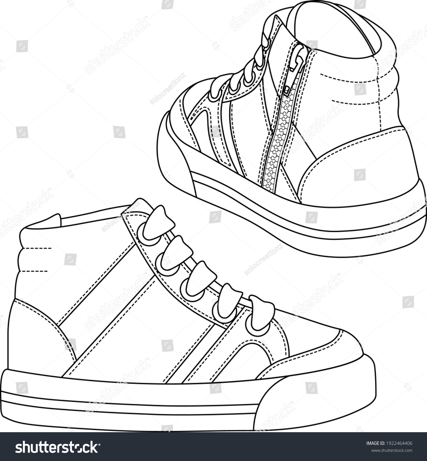 Kids Sneakers Outline Drawing Boys Shoes Stock Vector (Royalty Free ...