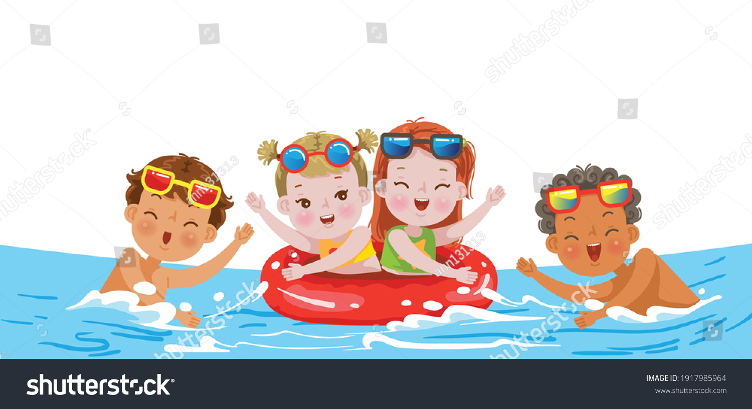 Kids Swimming Children Play Group Friends Stock Vector (Royalty Free ...