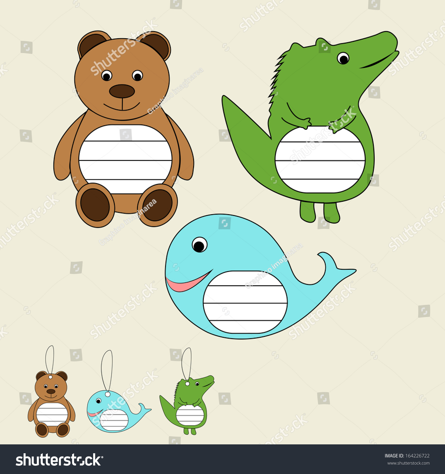 Kids Set Name s Teddycrocodilewhale Stock Vector Royalty Free