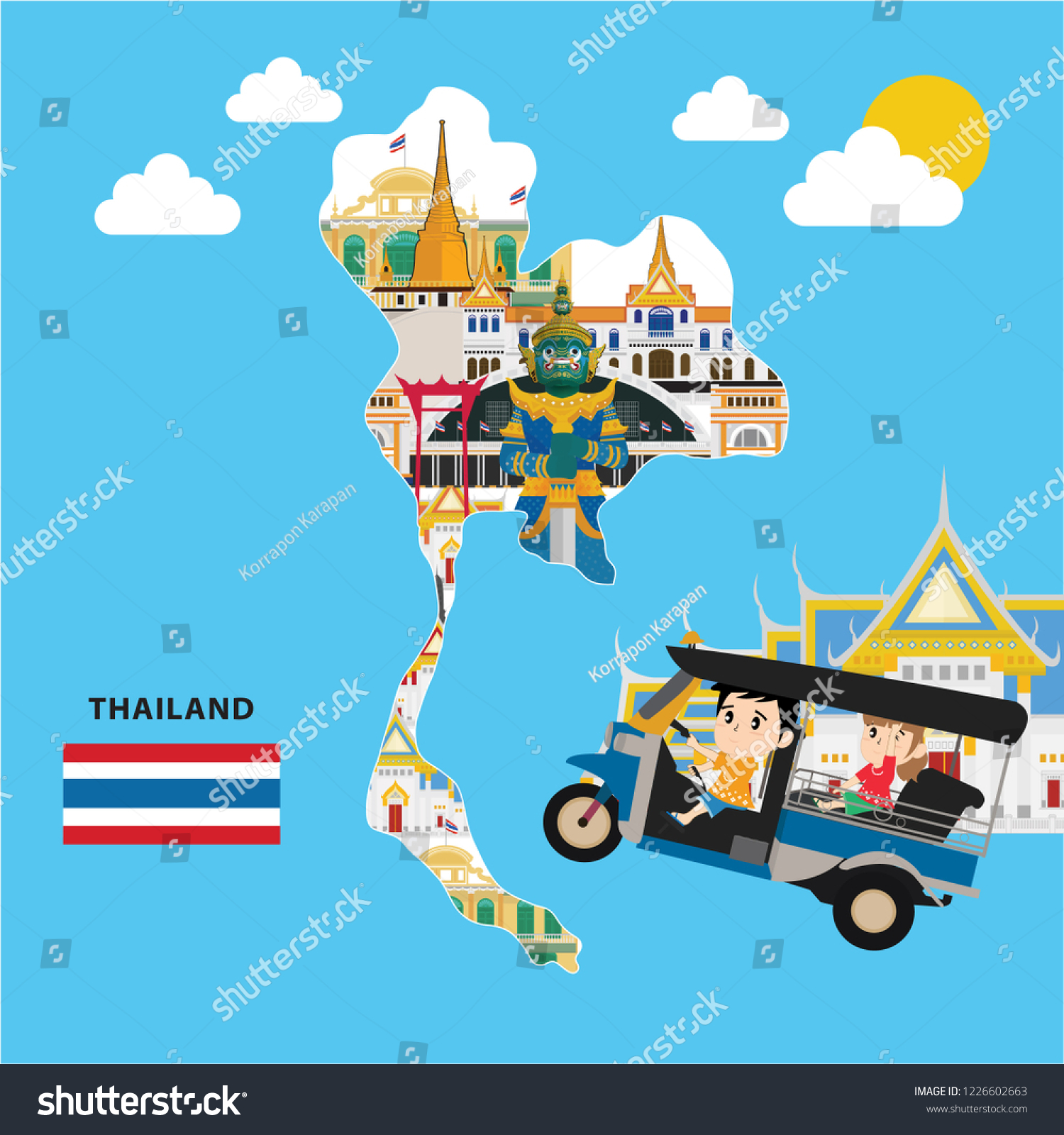 Kids Travel Bangkok Thailand Flat Design Stock Vector (Royalty Free ...