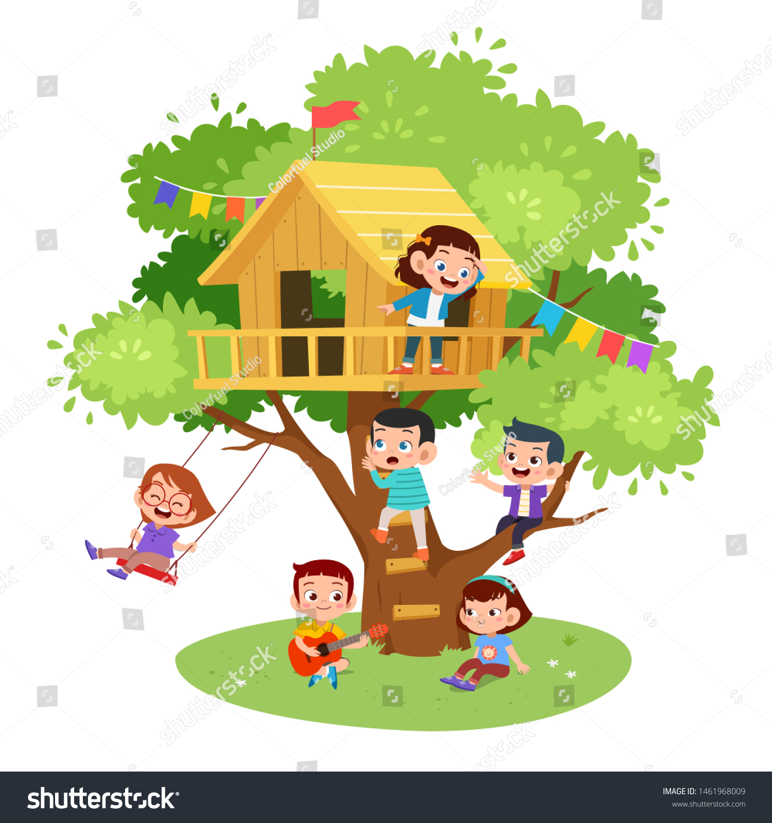 Kids Tree House Vector Illustration Stock Vector (Royalty Free ...