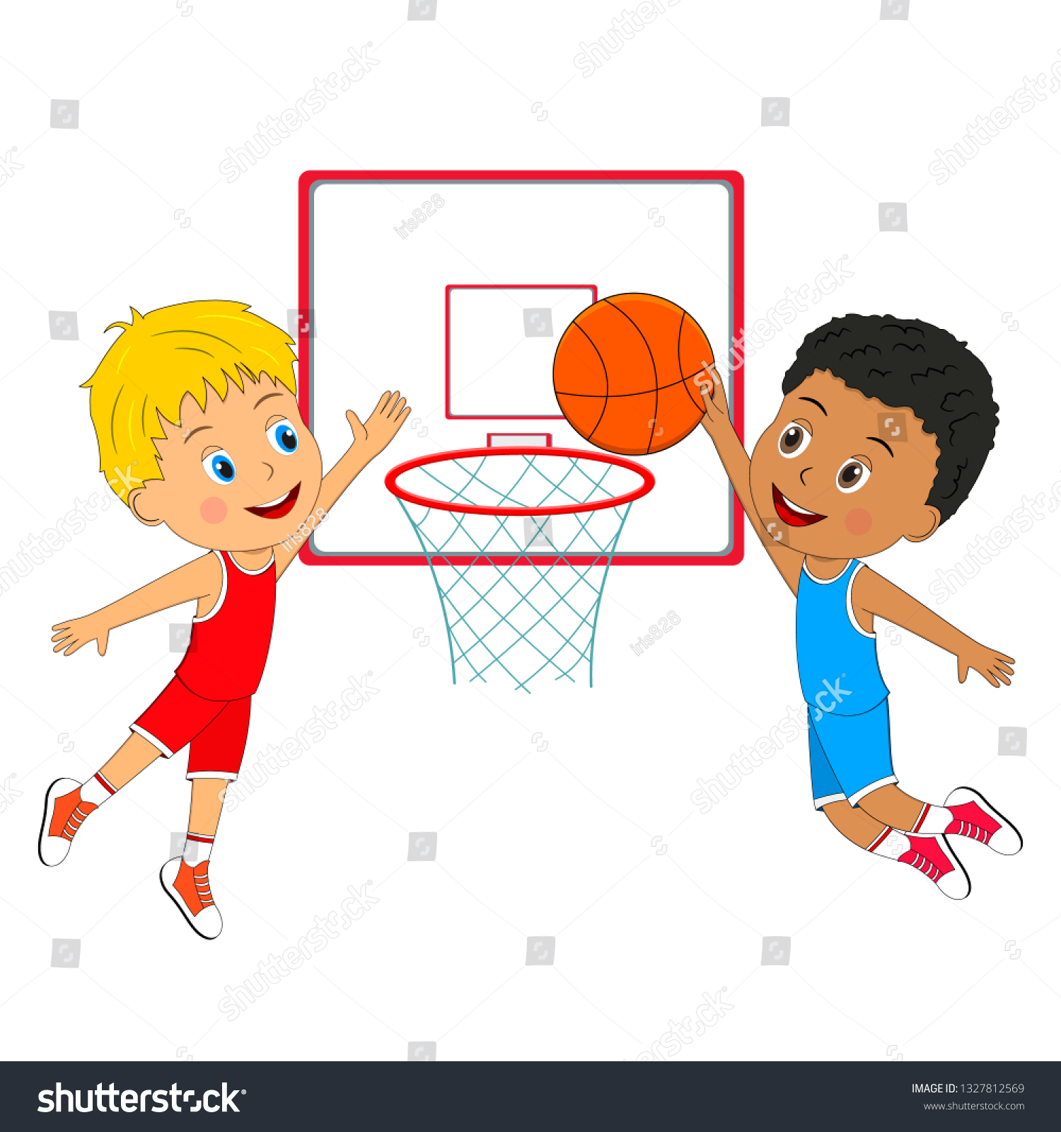 Kids Two Boys Playing Basketball On Stock Vector (Royalty Free ...