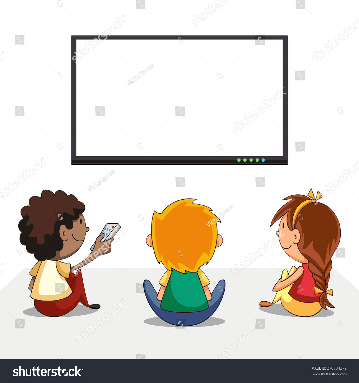 テレビを見ている子ども、空の画面、ベクターイラスト