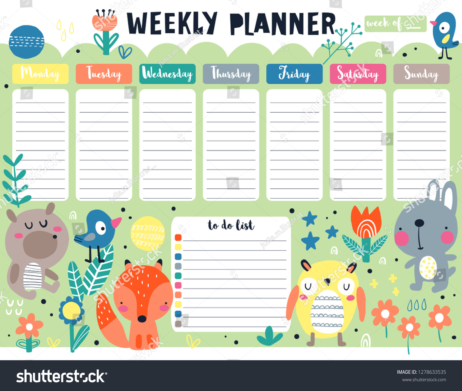 Kids Weekly Planner Do List Cute Stock Vector Royalty Free