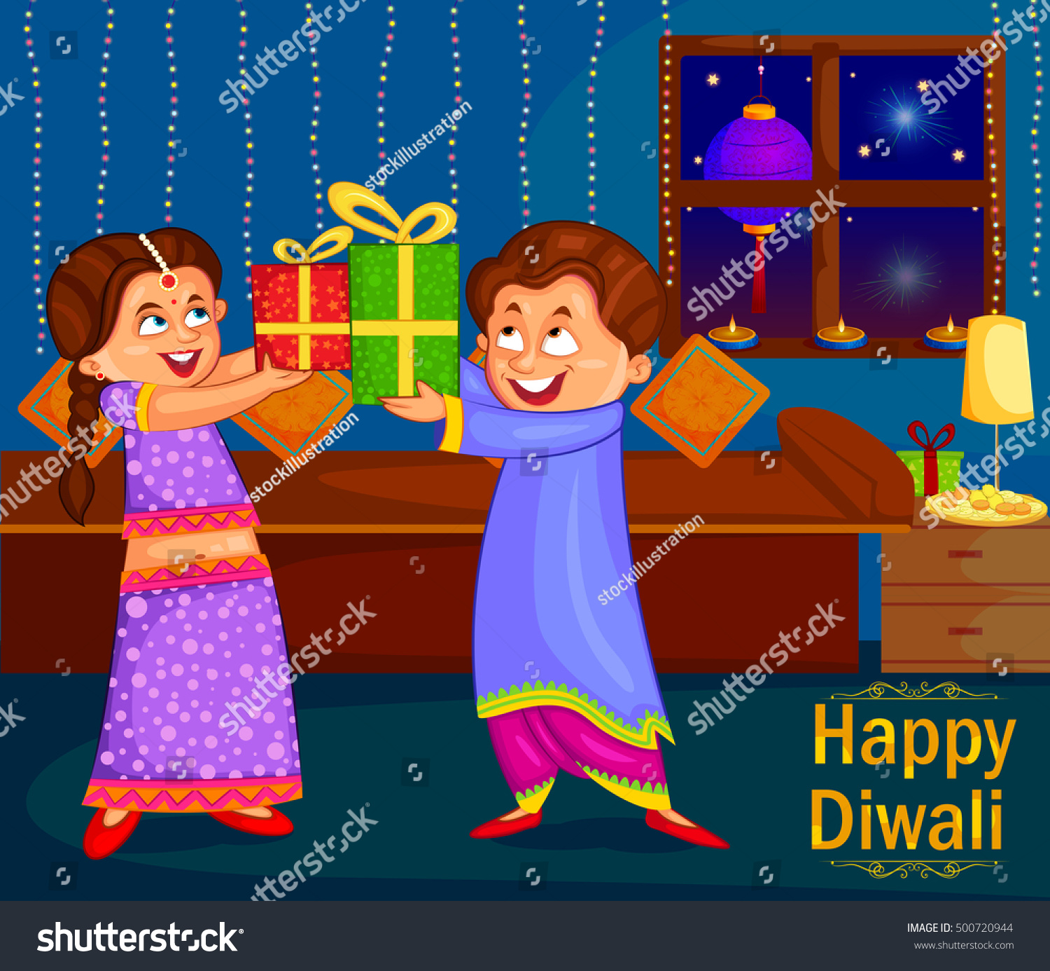 Kids Gifts Celebrating Diwali Festival India Stock Vector (Royalty Free ...