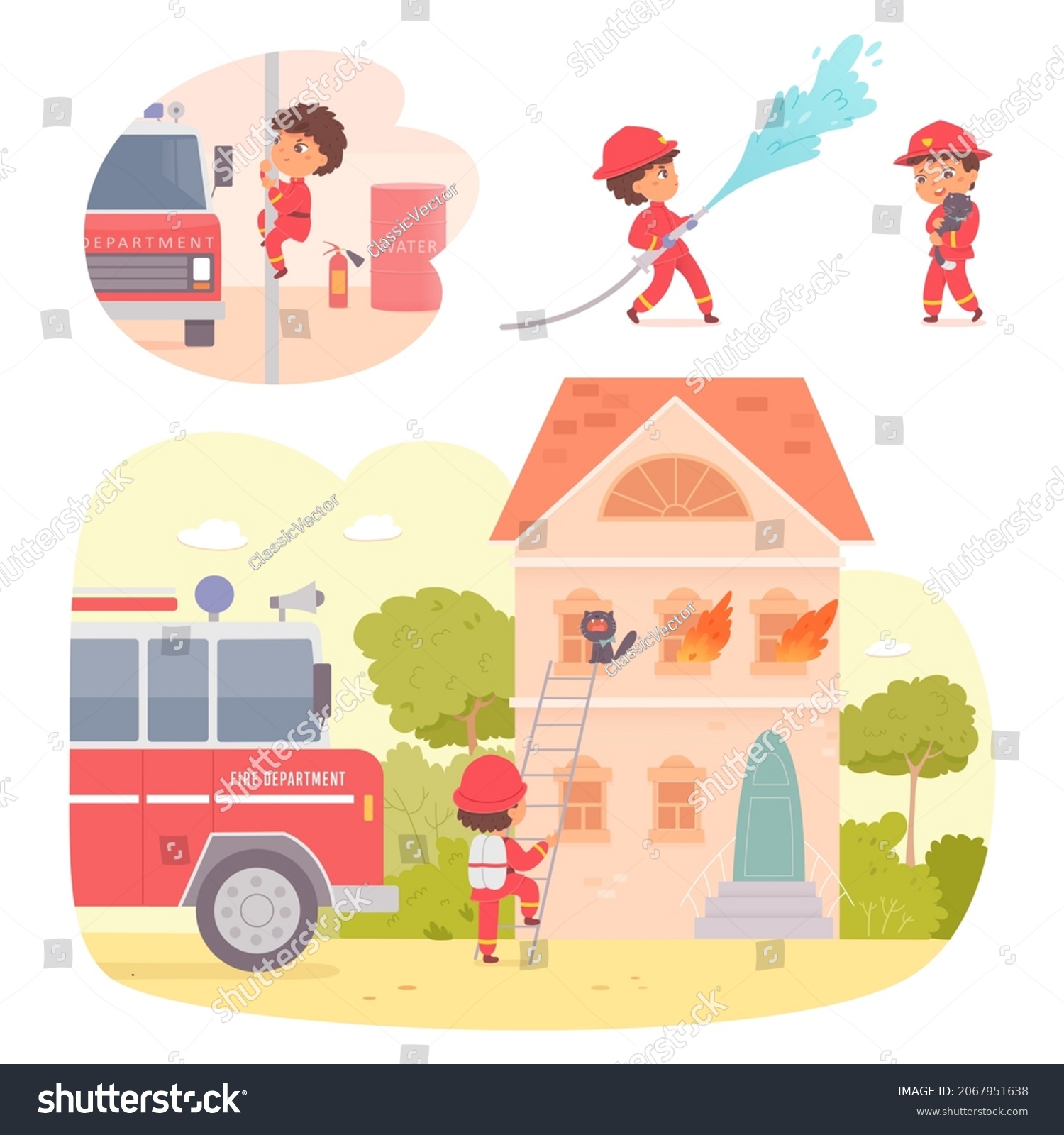 Kids Work Fire Department Fireman Set Stock Vector (Royalty Free ...