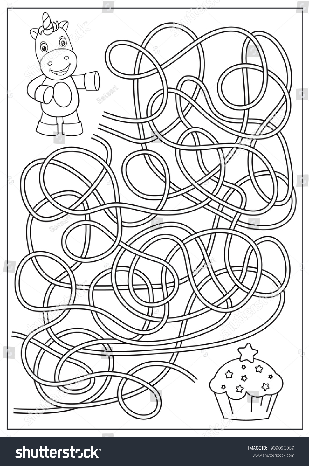 Kids Worksheet Unicorn Maze Coloring Children Stock Vector (Royalty ...