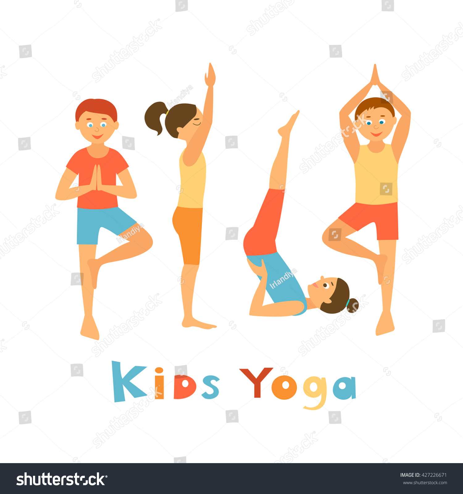 Kids Yoga Vector Illustration Asanas Set Stock Vector (Royalty Free ...