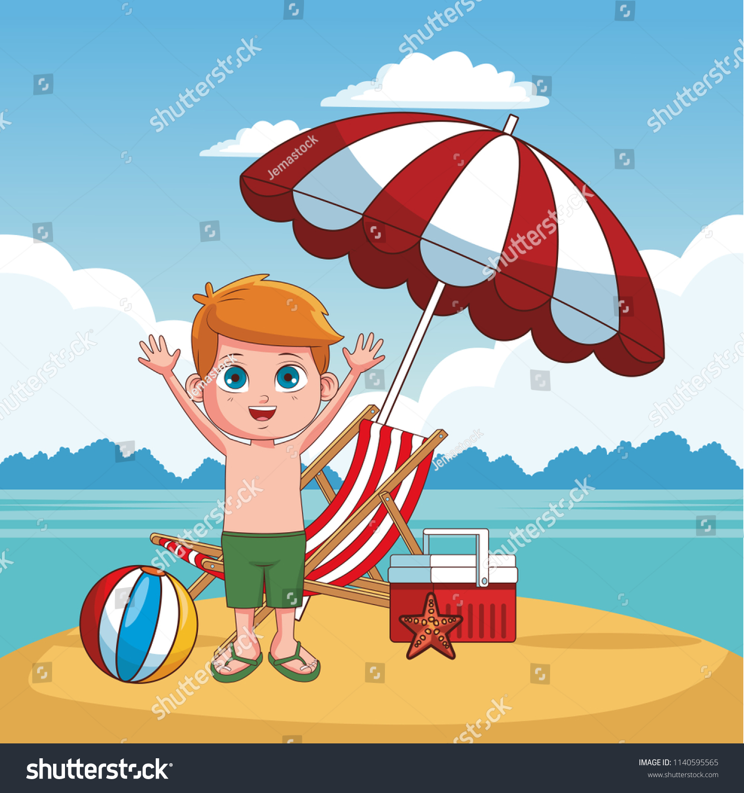 Kidsand Beach Cute Cartoons Stock Vector (Royalty Free) 1140595565