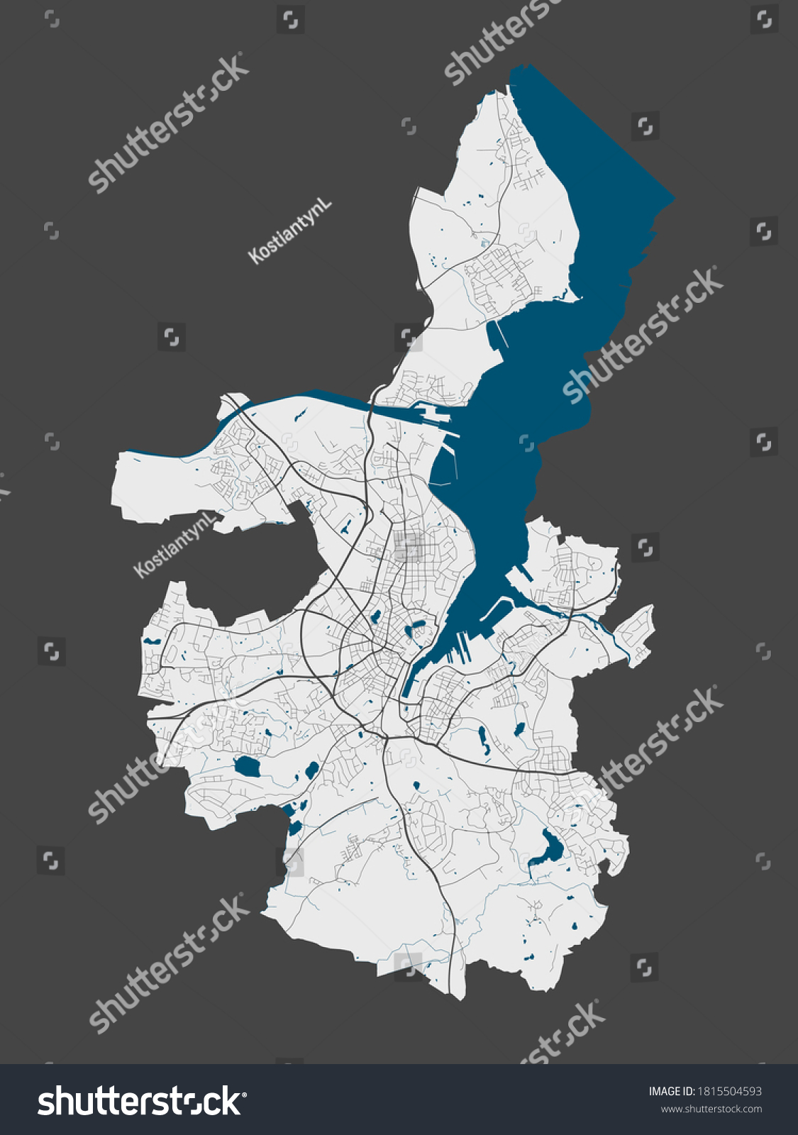 SVG of Kiel map. Detailed map of Kiel city administrative area. Cityscape panorama. Royalty free vector illustration. Outline map with highways, streets, rivers. Tourist decorative street map. svg