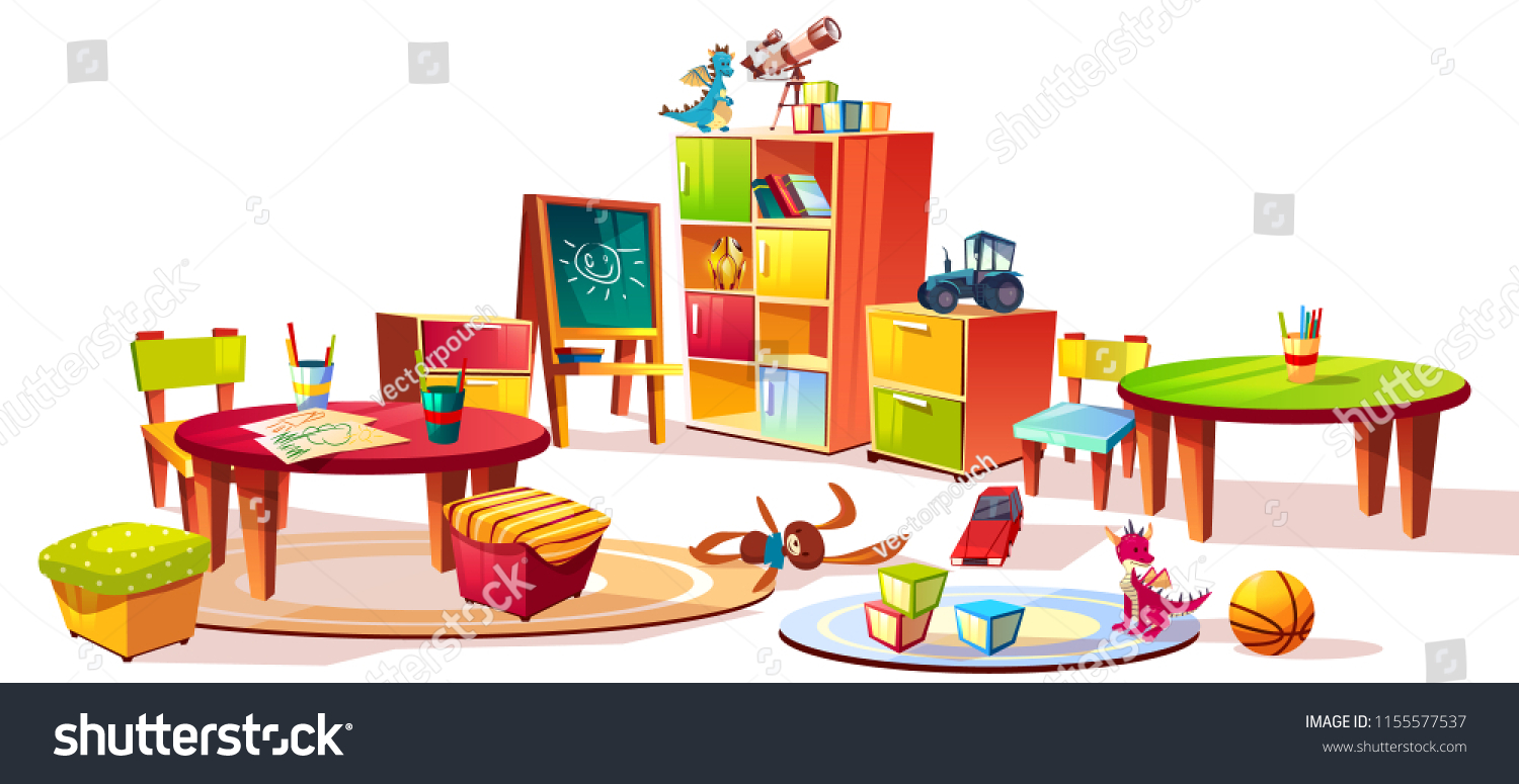 Kindergarten Interior Furniture Vector Illustration Preschool