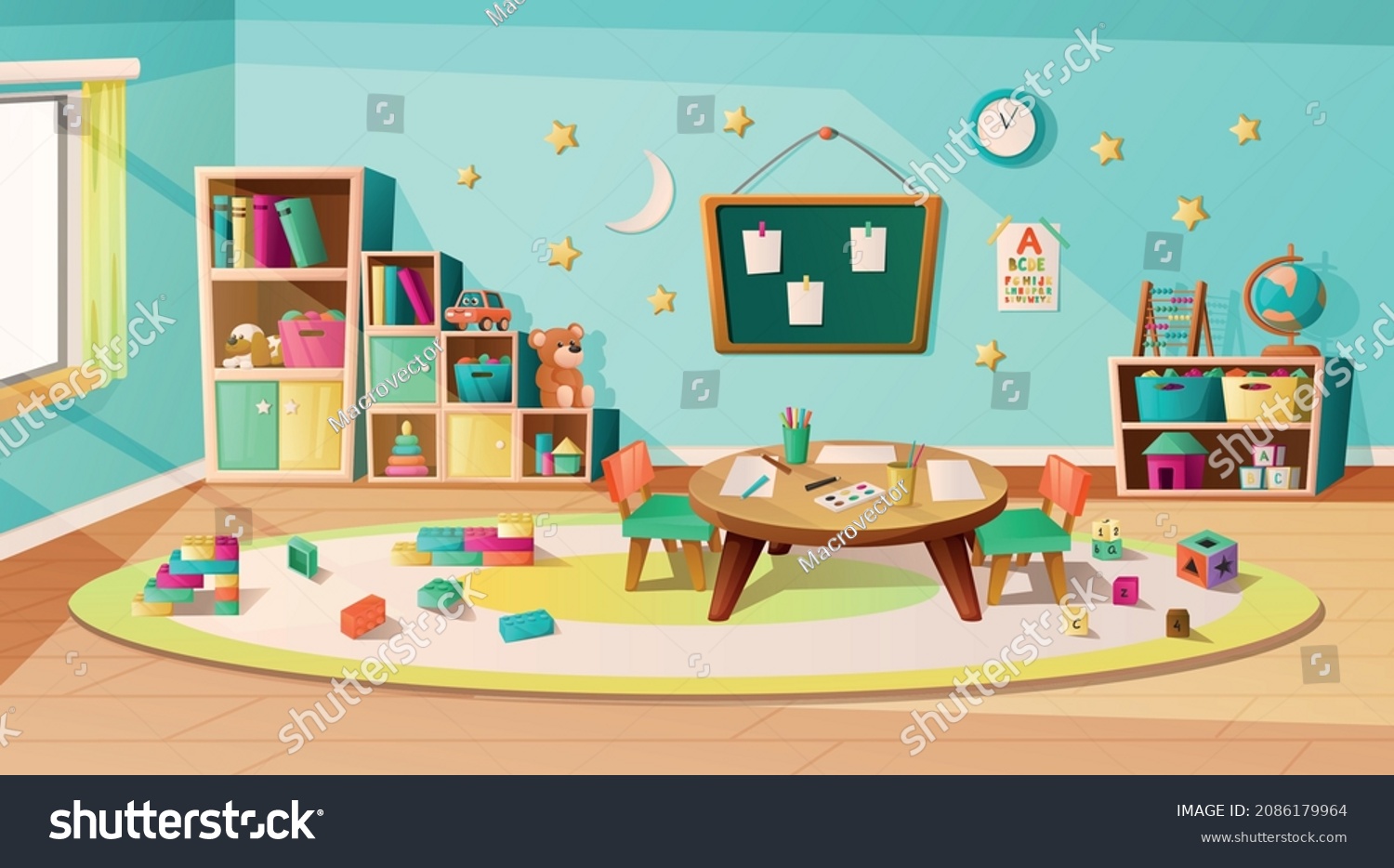 Kindergarten Kiddie Room Interior Round Table Stock Vector (Royalty ...