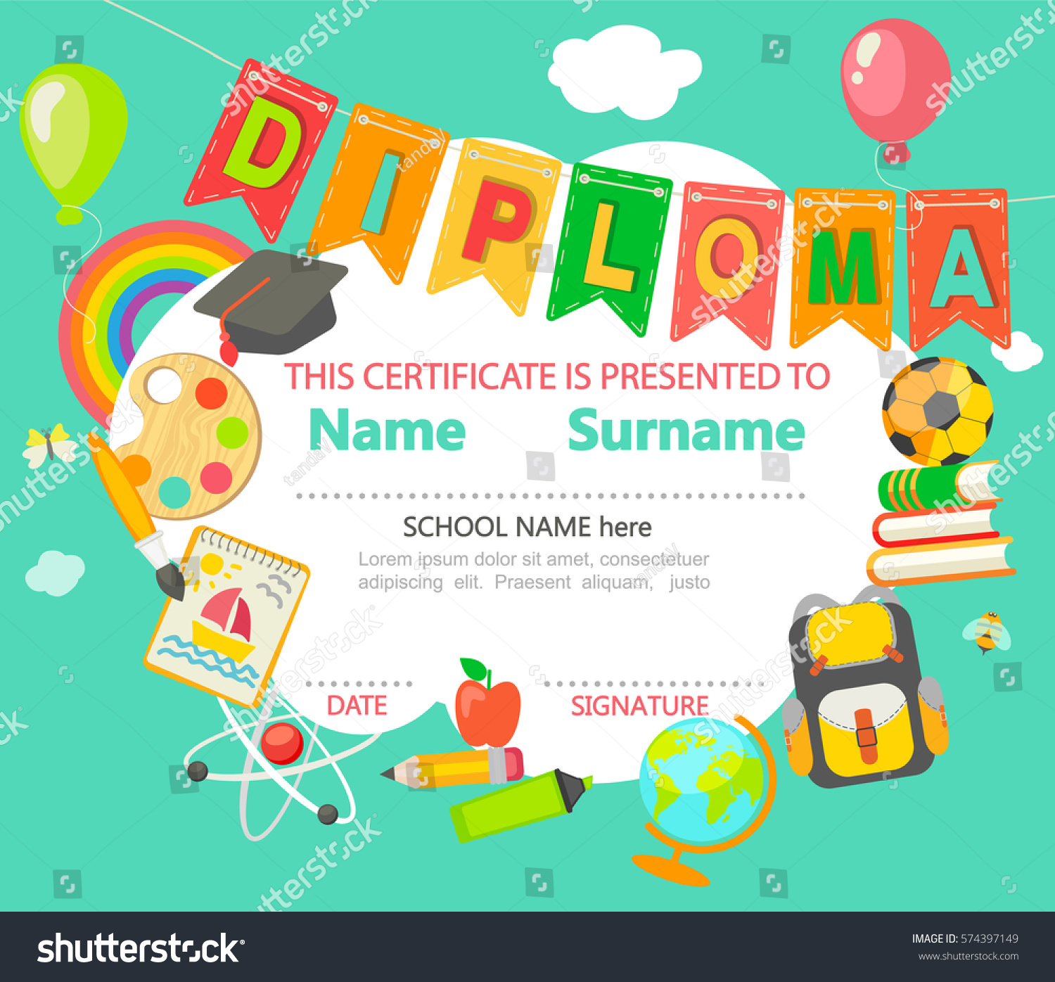 <strong>Beautiful certificate templates</strong> Vector | Free Download Elementary diploma certificate template