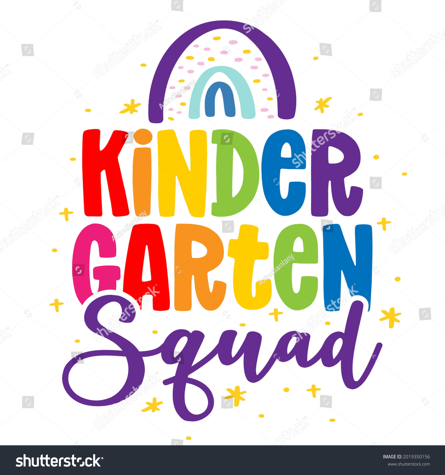 SVG of Kindergarten Squad - colorful typography design. Good for clothes, gift sets, photos or motivation posters. Preschool education T shirt typography design. Welcome back to School. svg
