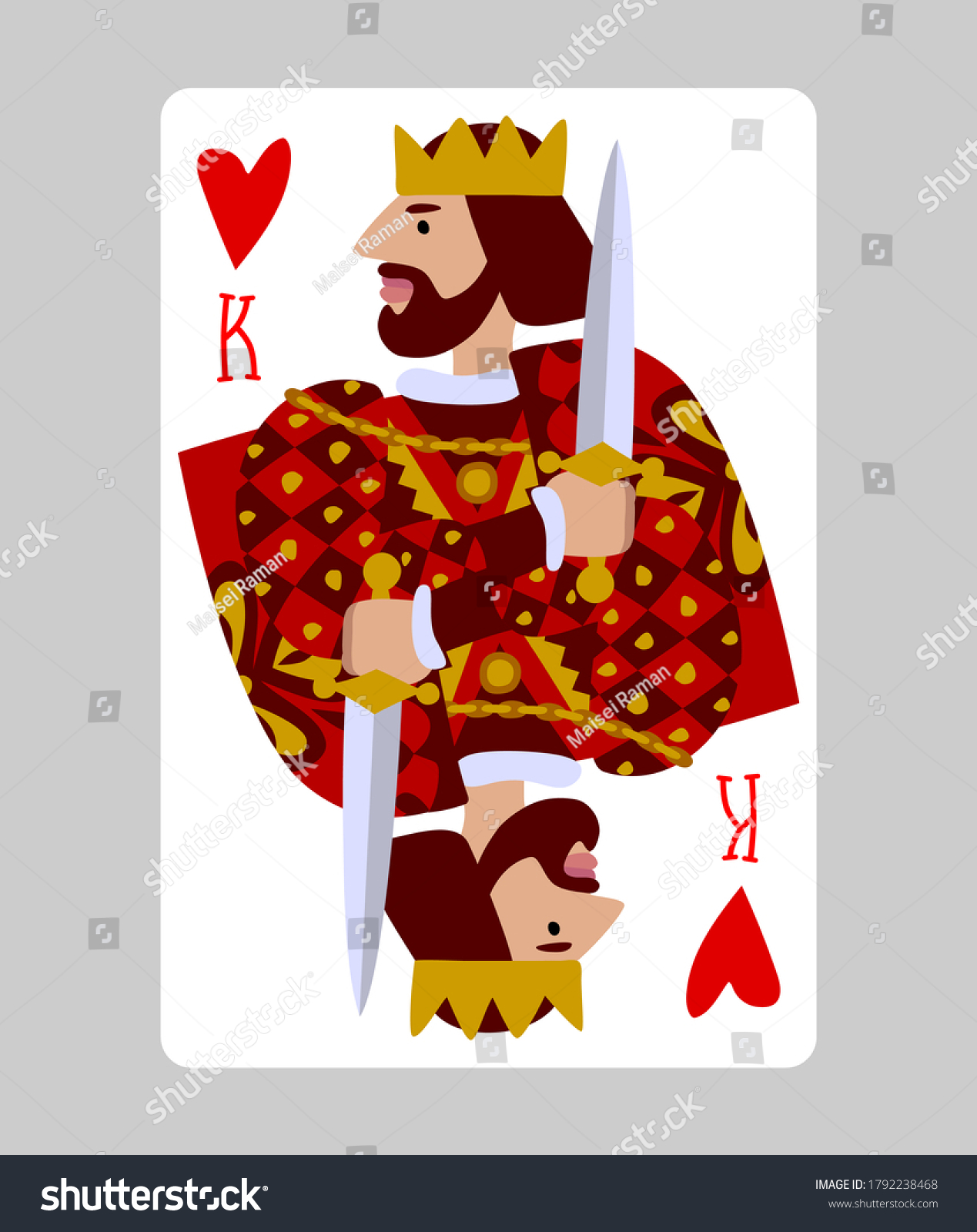 King Hearts Playing Card Funny Flat Stock Vector Royalty Free 1792238468 Shutterstock