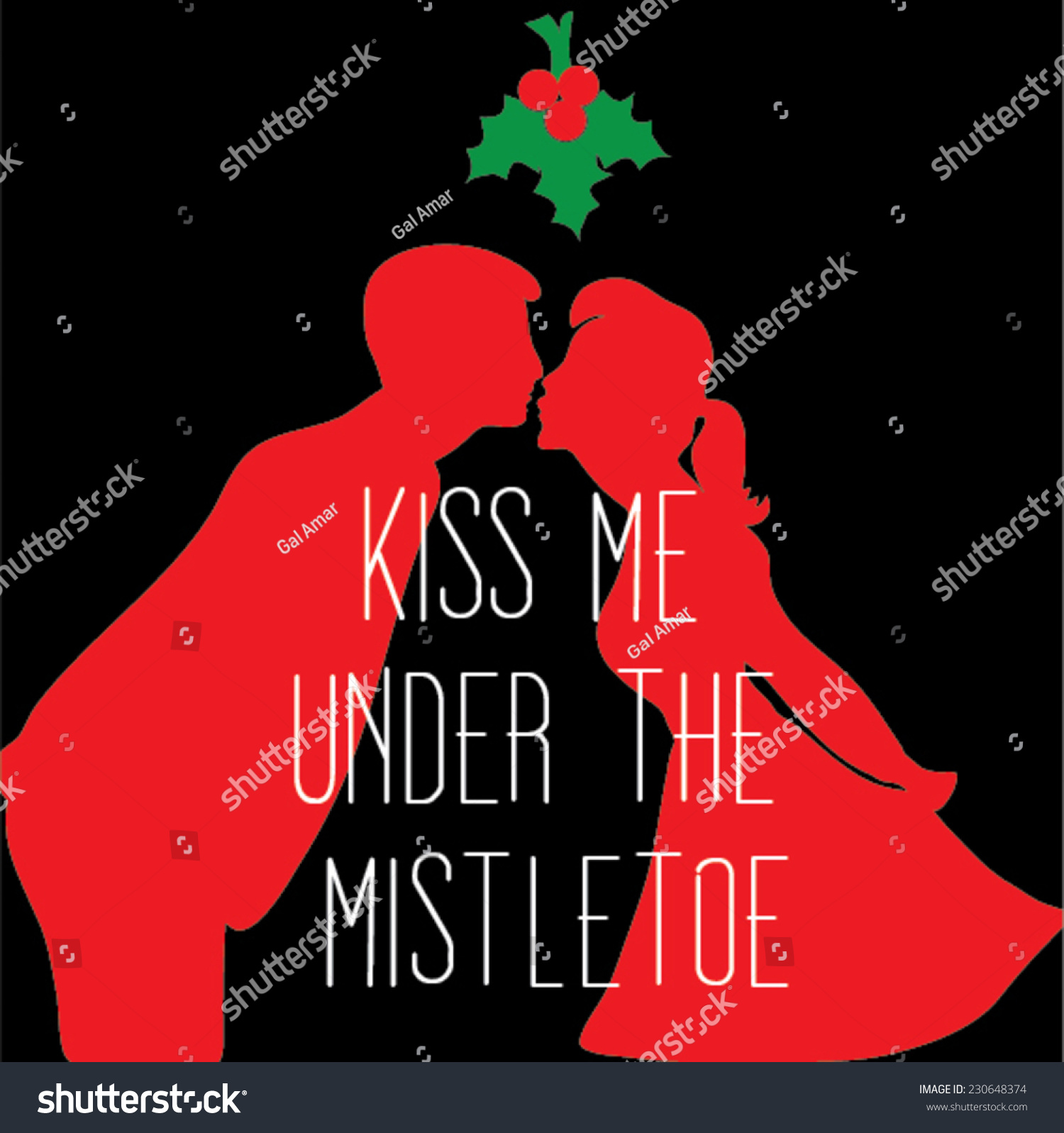 Kiss Me Under Mistletoe Man Woman Stock Vector 230648374 - Shutterstock