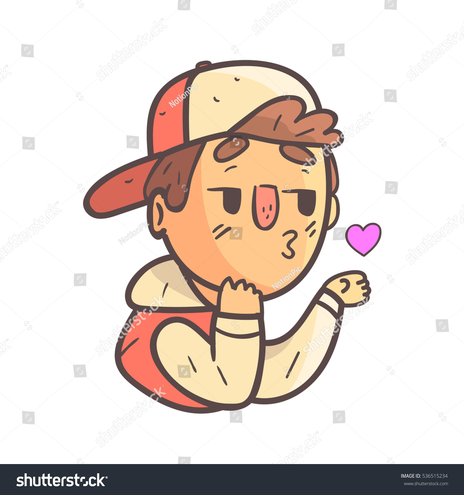 SVG of Kissing Boy In Cap And College Jacket Hand Drawn Emoji Cool Outlined Portrait svg