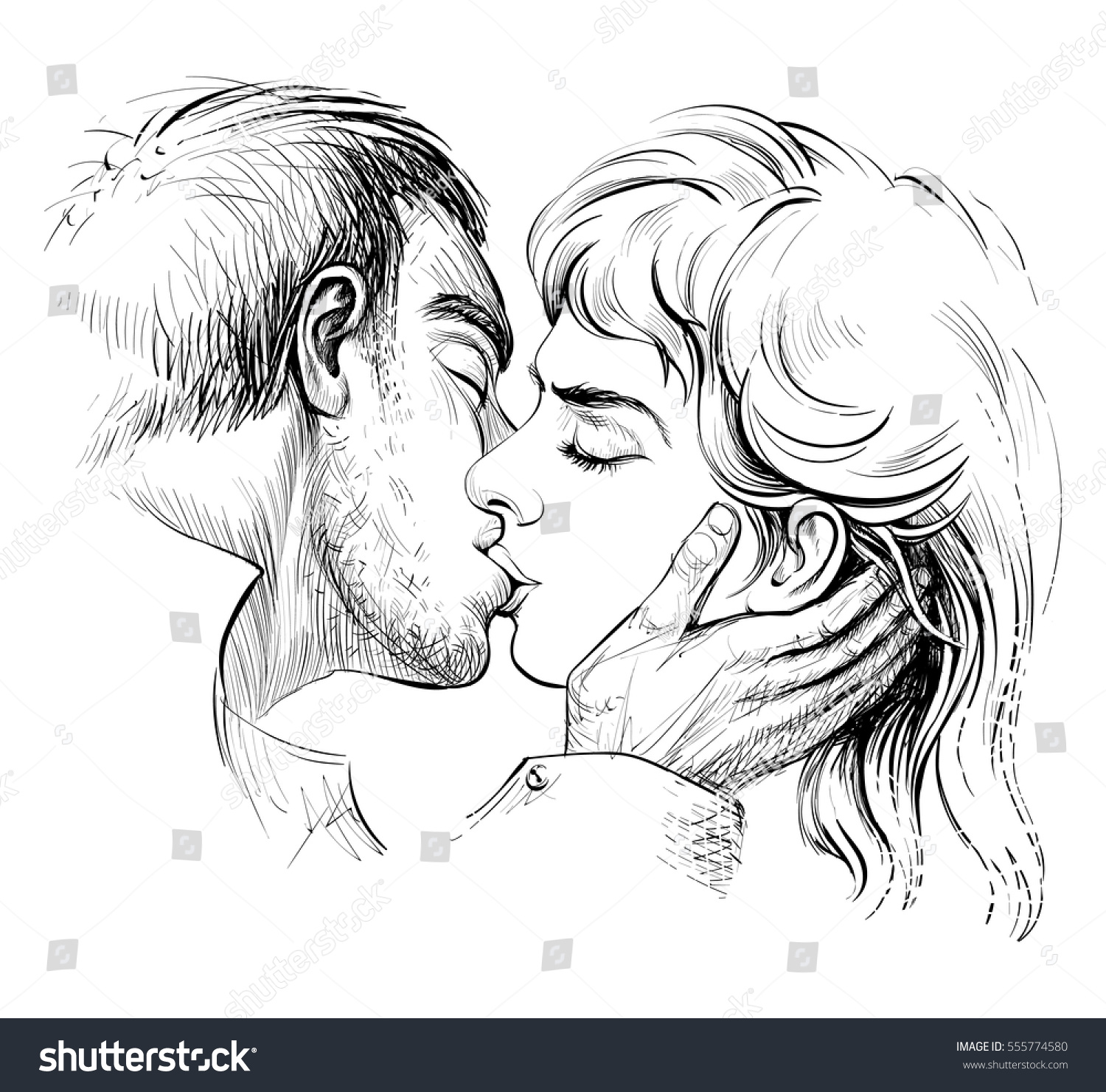 Kissing Couple Love Black White Hand Stock Vector Royalty Free