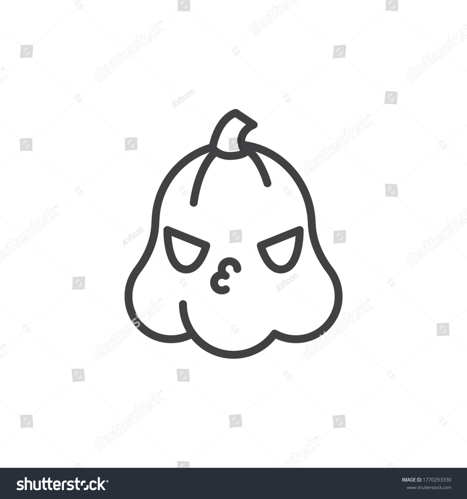 SVG of Kissing Halloween pumpkin face line icon. linear style sign for mobile concept and web design. Pumpkin blow kiss emoji outline vector icon. Symbol, logo illustration. Vector graphics svg