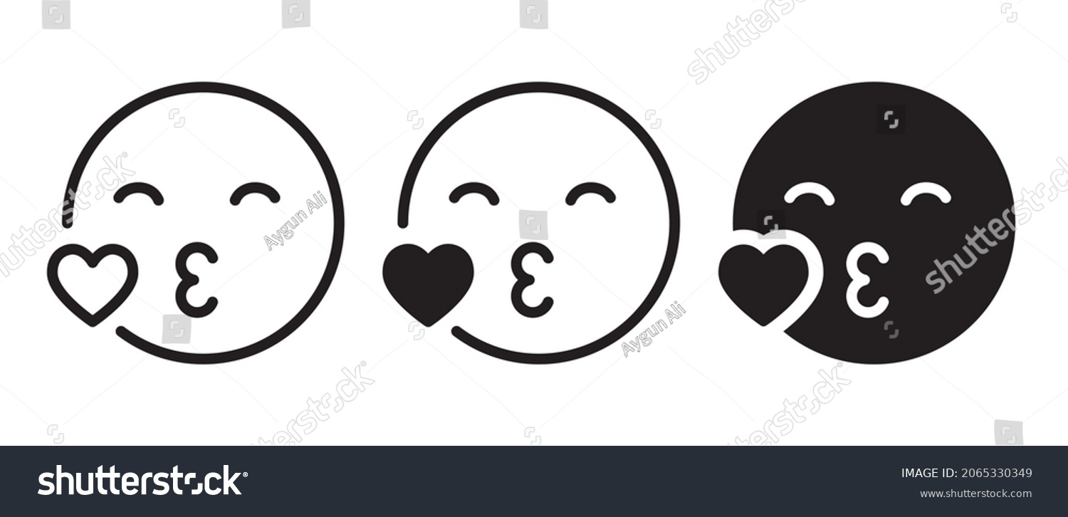 SVG of kissing mouth icon, emoticon face blowing a kiss icon, with heart illustration, editable stroke, flat design style isolated on white svg
