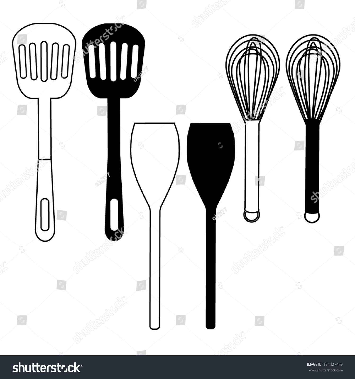 Kitchen Accessories - Crossed Spatula , Balloon Whisk And Mixing Spoon ...