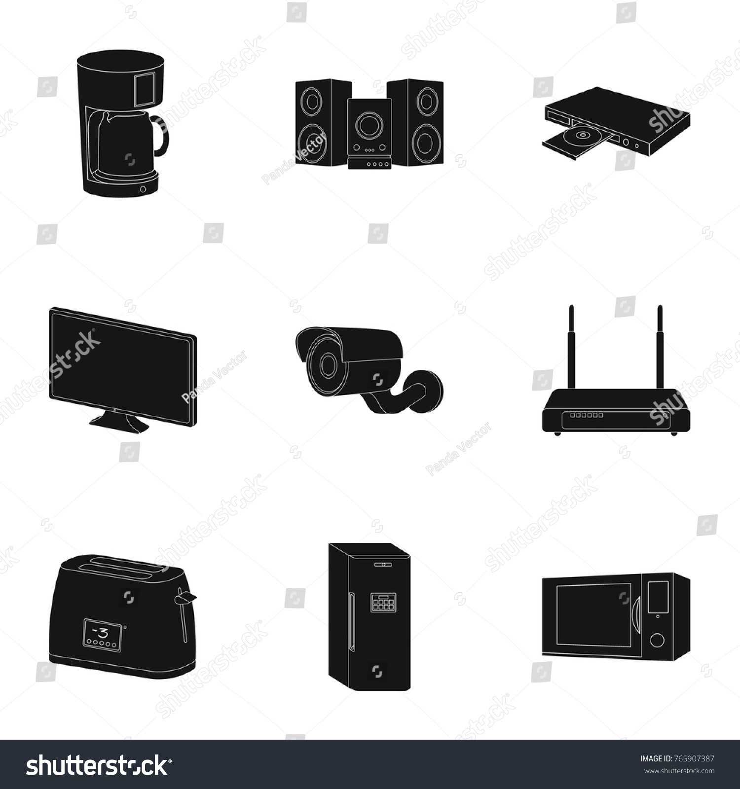 Kitchen Appliances Black Icons Set Collection Stock Vector Kitchen Appliances Black Icons Set Collection Stock Vector