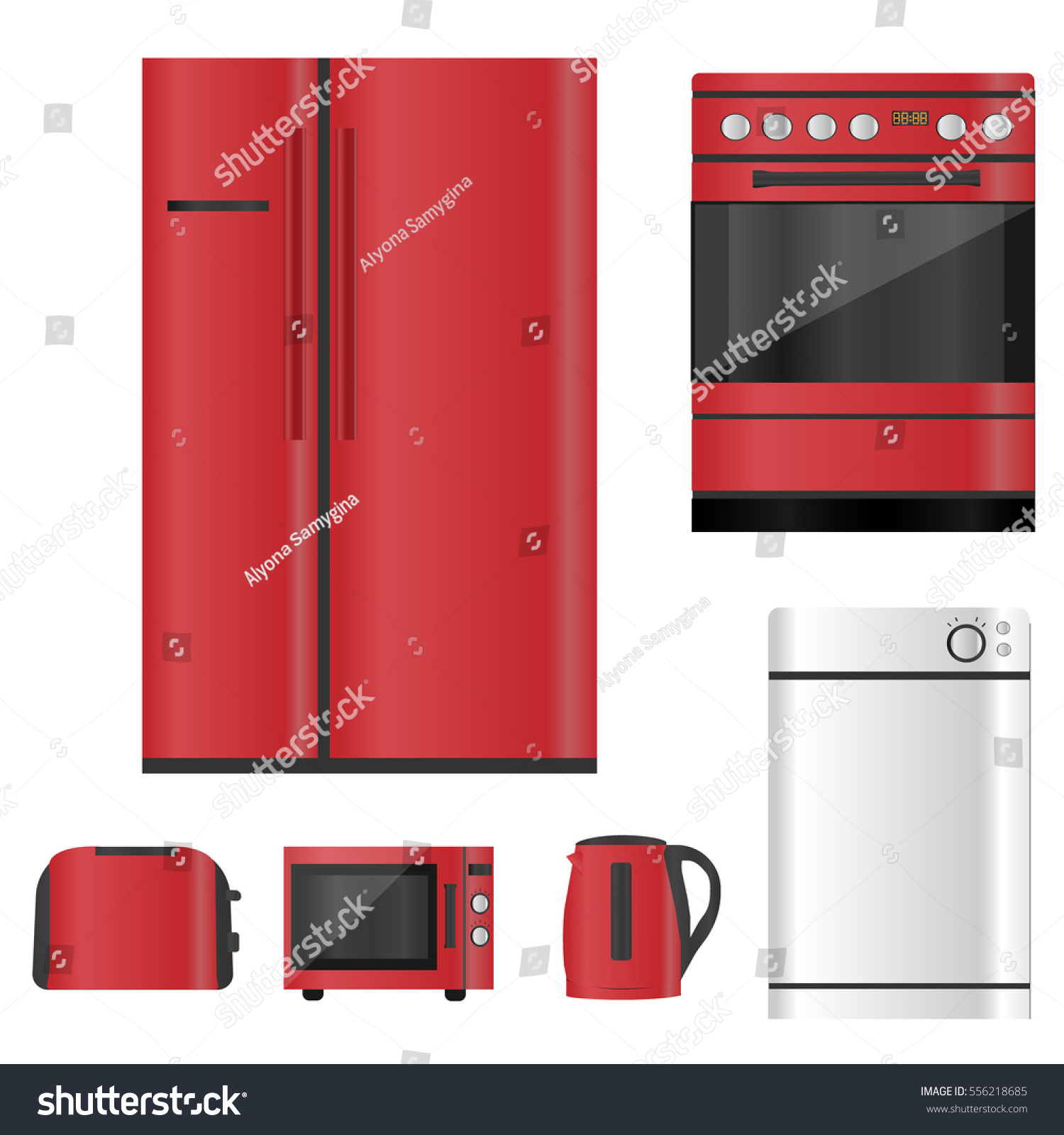 Kitchen Red Appliances Set Stock Vector Royalty Free 556218685