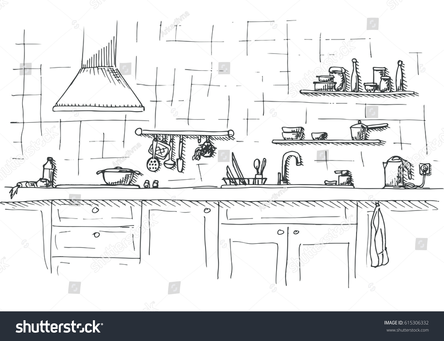 Kitchen Sink Kitchen Worktop Sink Sketch Stock Vector (Royalty Free