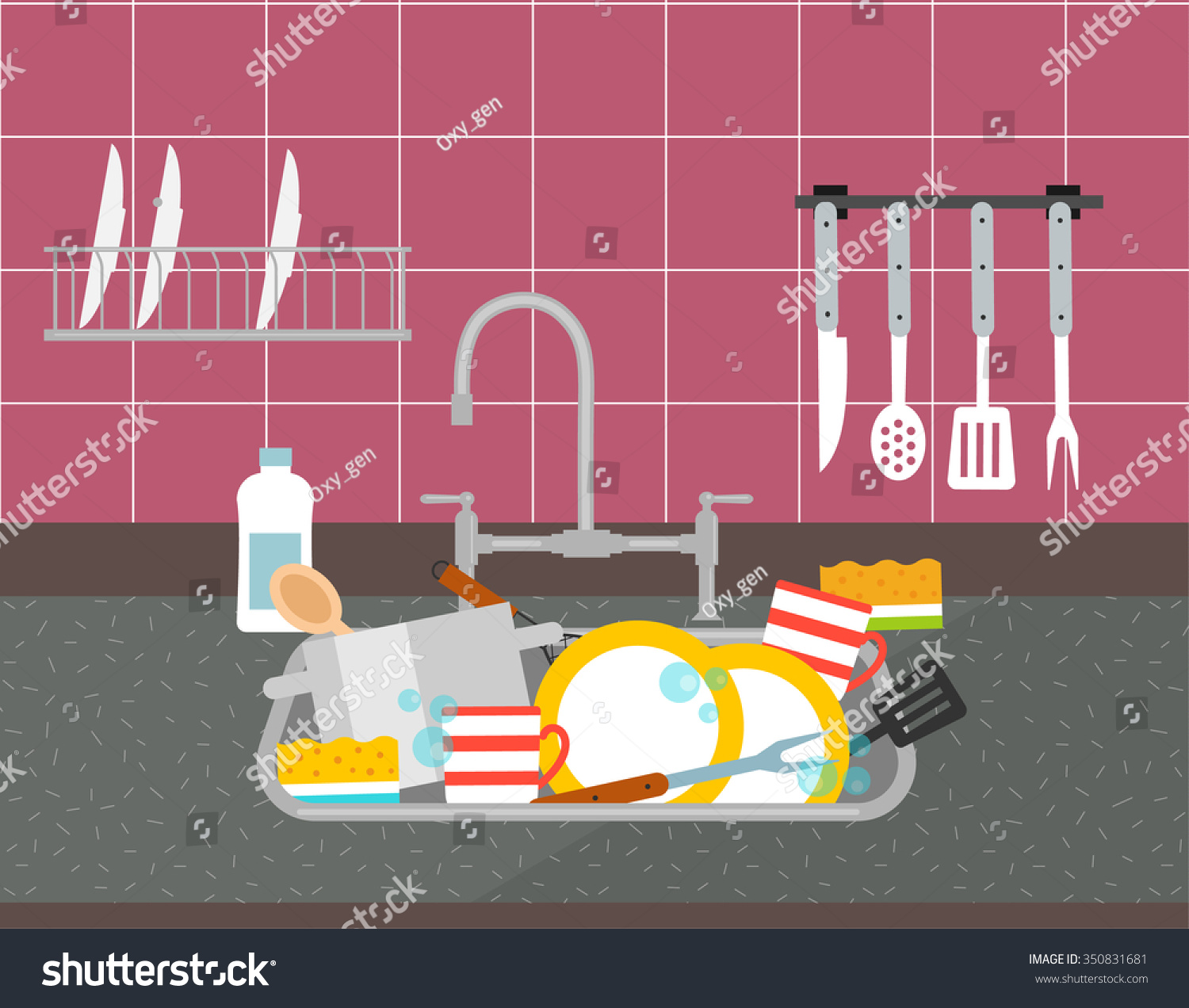 Kitchen Sink Dirty Dishes Vector Illustration Stock Vector 350831681 ...