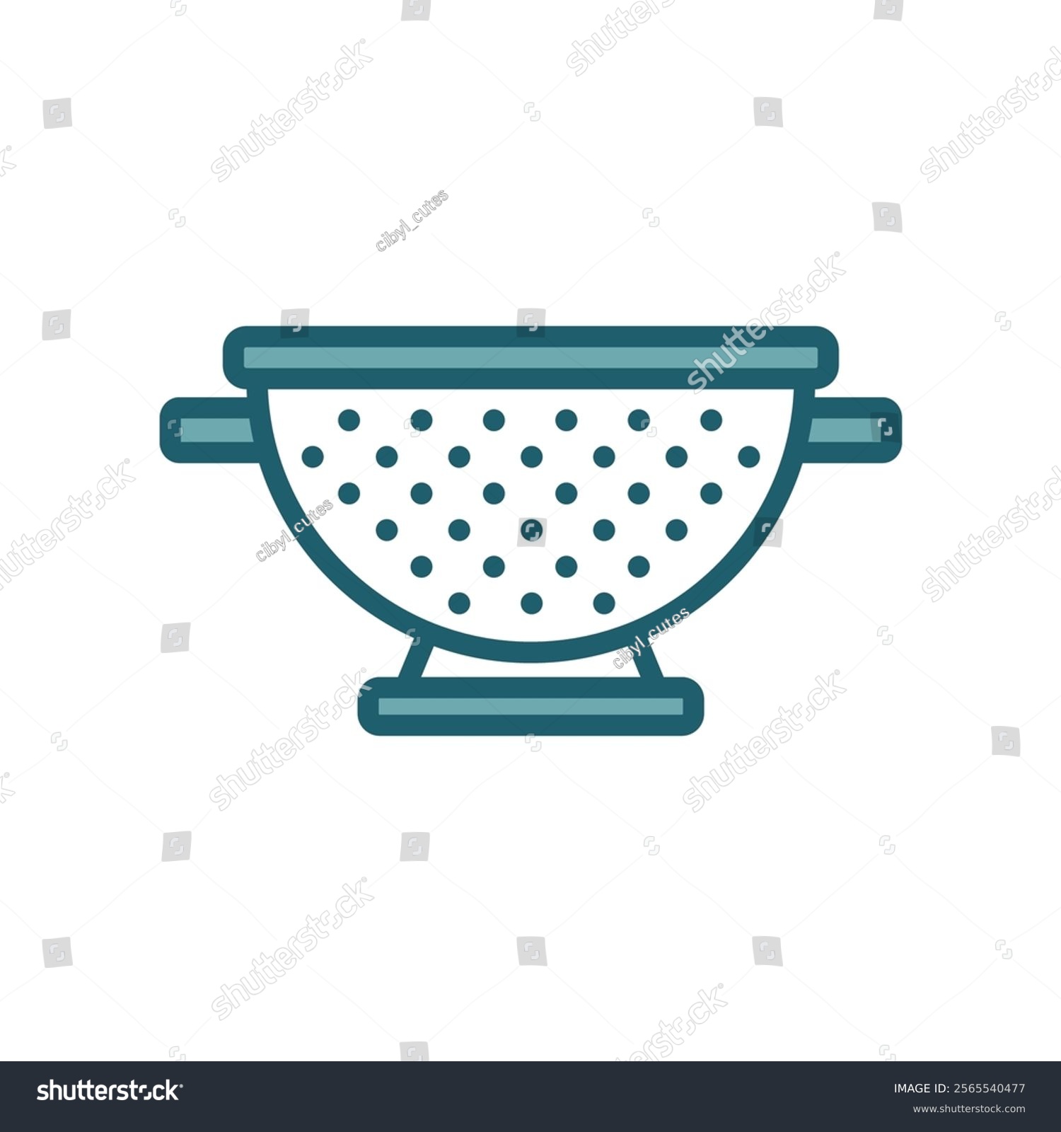 teal colander icon, kitchen utensil, simple design clip art preview