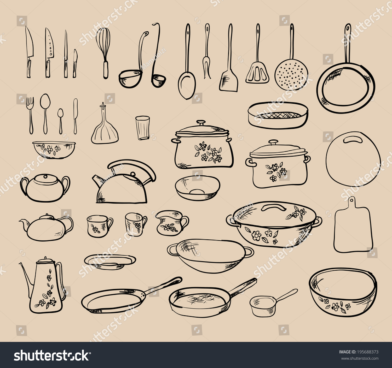 Kitchen Tool Collection Vector Silhouette Stock Vector Royalty Free 195688373 7289