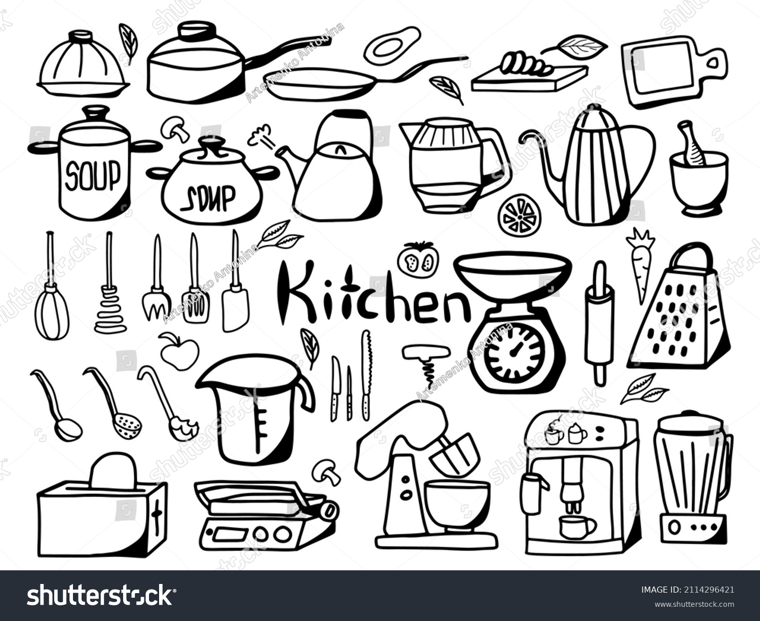 Kitchen Utensil Doodle Set Stuff Menu Stock Vector (Royalty Free ...