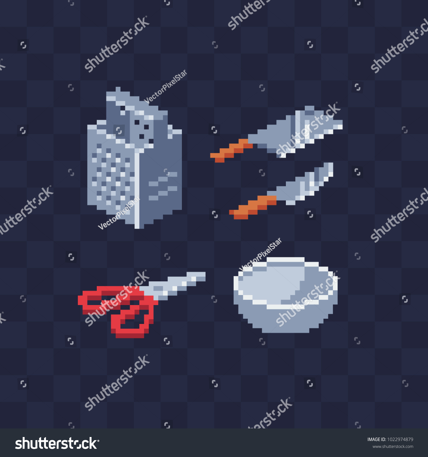 Kitchenware Isometric Pixel Art Icon Set Stock Vector Royalty Free 1022974879