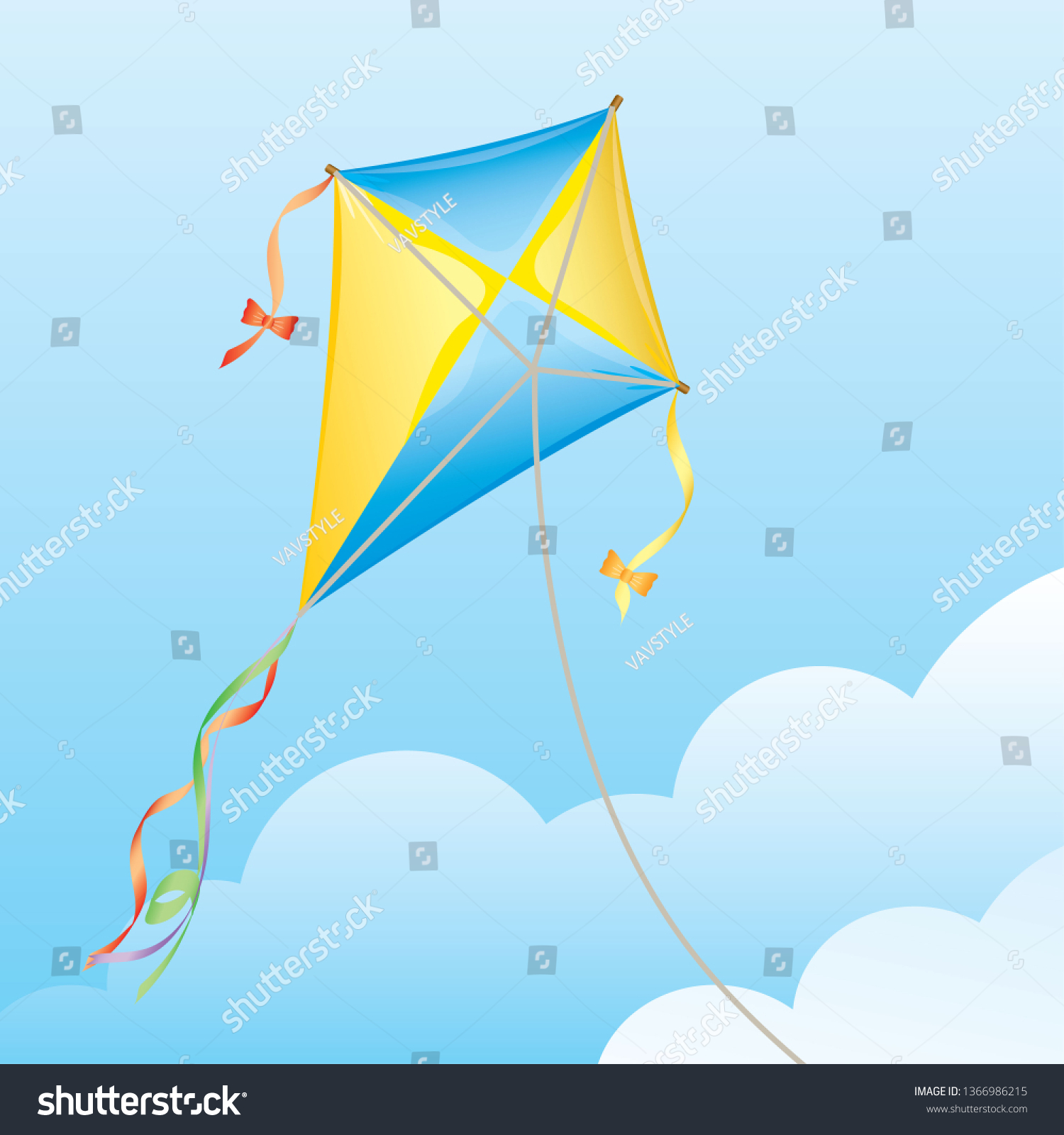 Kite Above Cloudsvector Illustration Kites Airflying Stock Vector ...