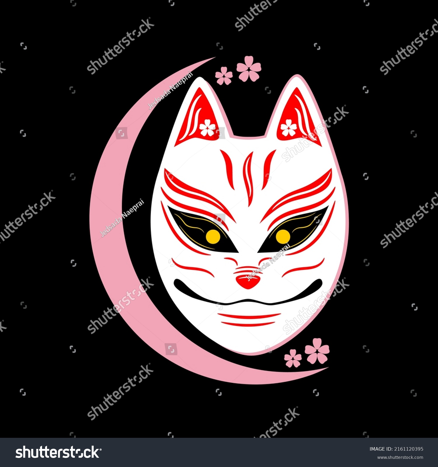 Kitsune Fox Mask Pink Crescent Moon Stock Vector (Royalty Free ...