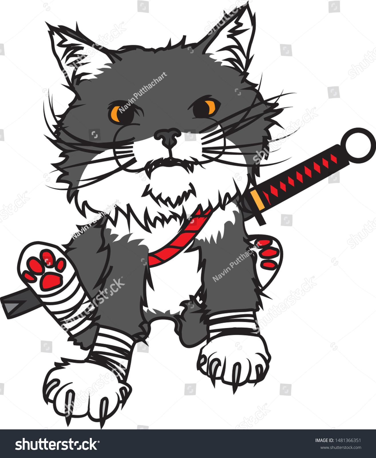 Kitten Ninja Cat Sword Image Vectorielle De Stock Libre De Droits