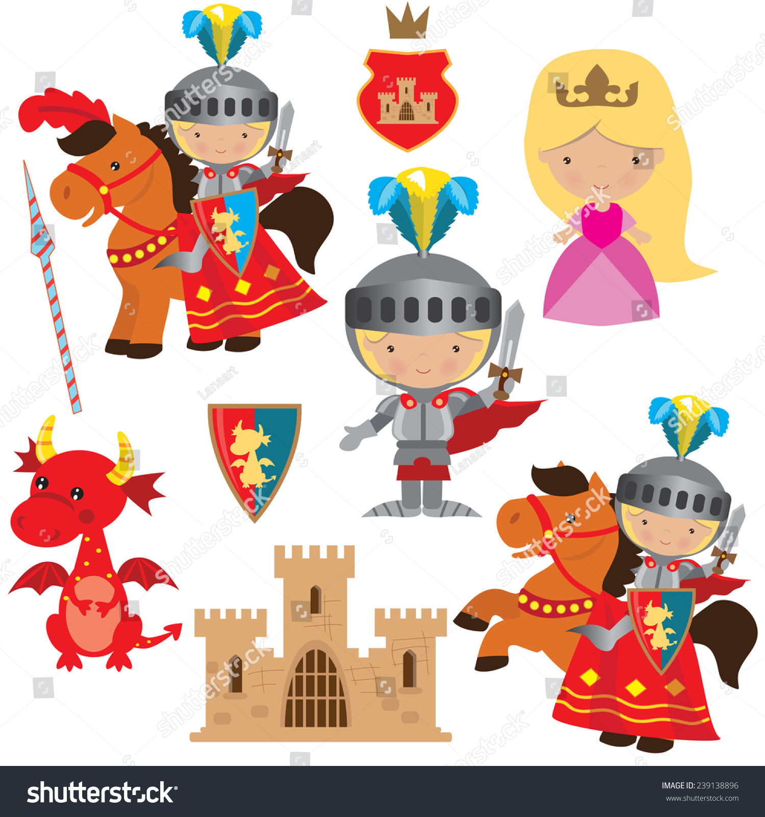 Knight Princess Vector Illustration Stock Vector (Royalty Free) 239138896