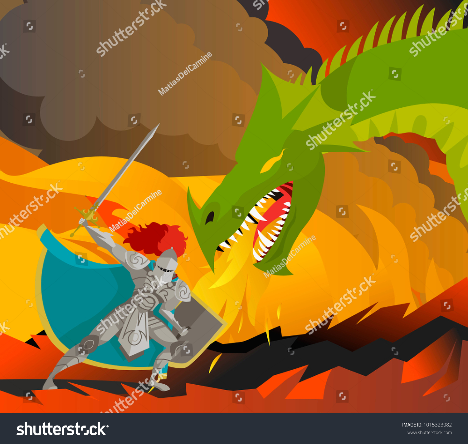 Knight Fighting Dragon Stock Vector Royalty Free