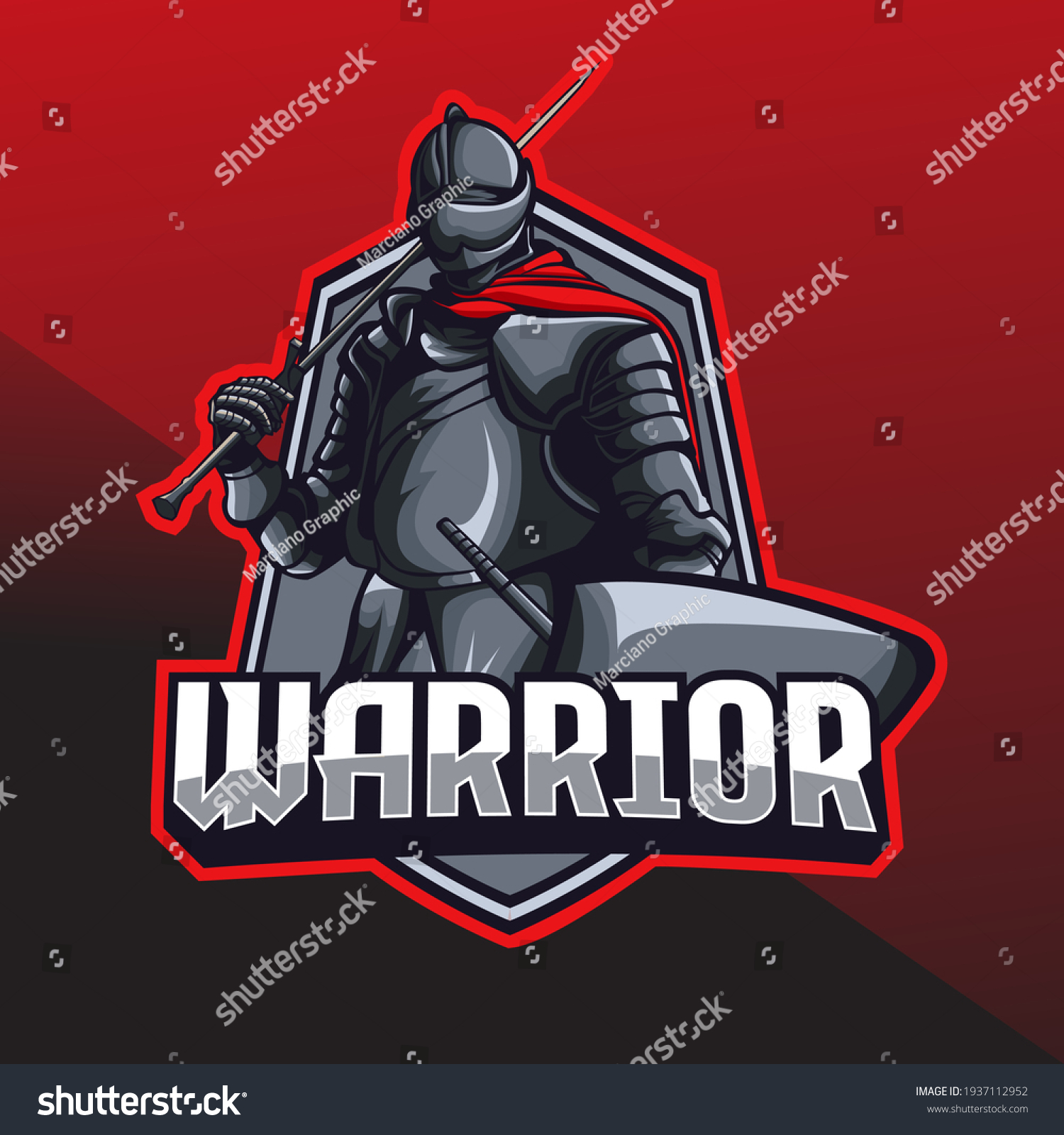 Knight Warrior Holding Sword Mascot Logo Stock Vector (Royalty Free ...