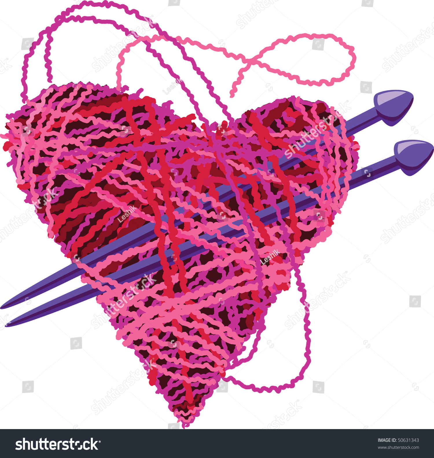 Knitting Heart Needles Stock Vector 50631343 Shutterstock