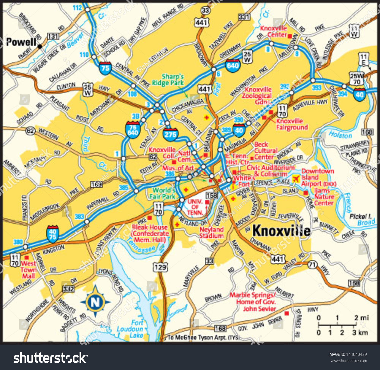 map of knoxville tn and surrounding cities Knoxville Tennessee Area Map Stock Vector Royalty Free 144640439 map of knoxville tn and surrounding cities
